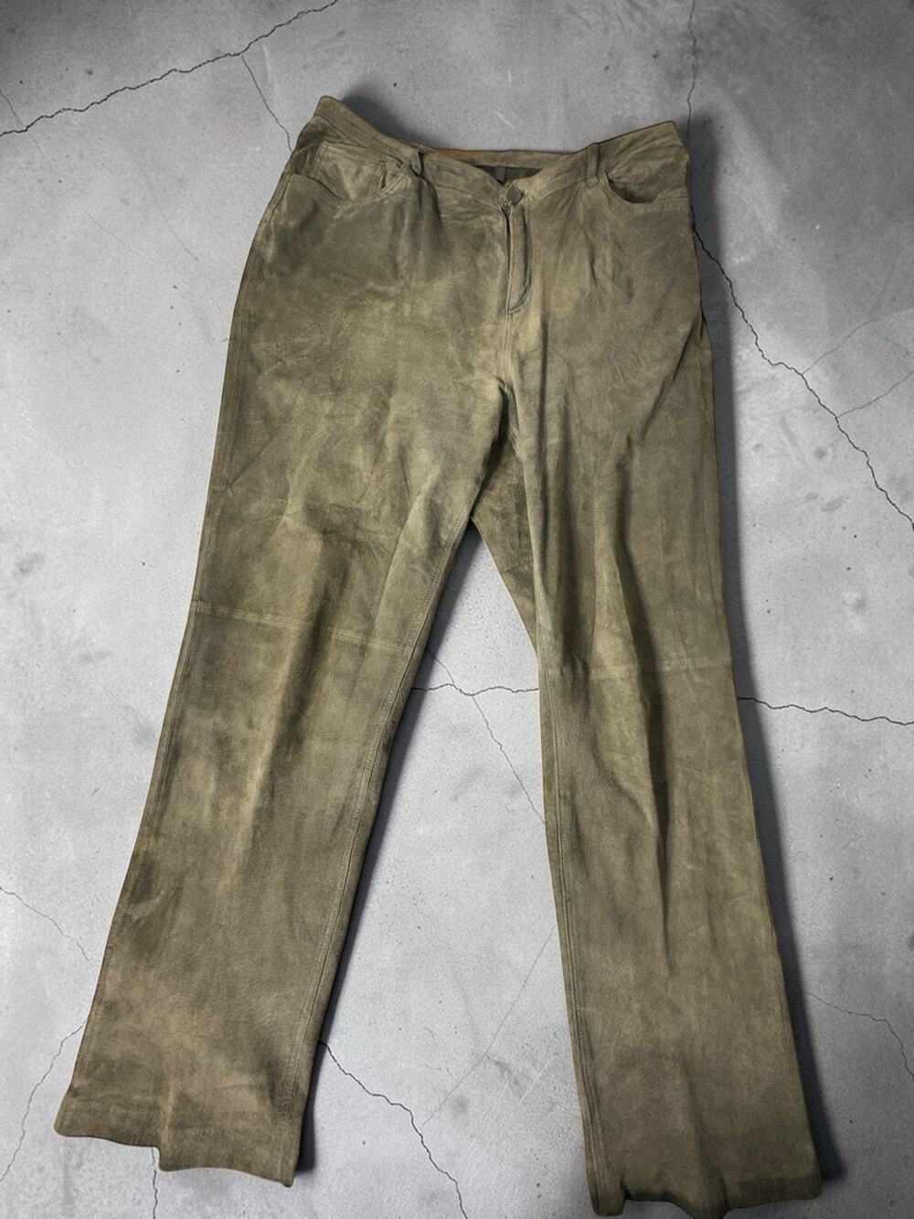 Brandon Thomas Olive Green Suede Lather Pants High Rise Straight Leg Women’s 14